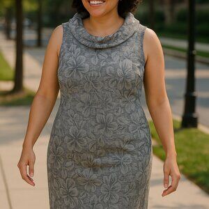 Tahari Women Dress Gray Floral Sleeveless Scoop Fold Neckline Lined Size 14W
